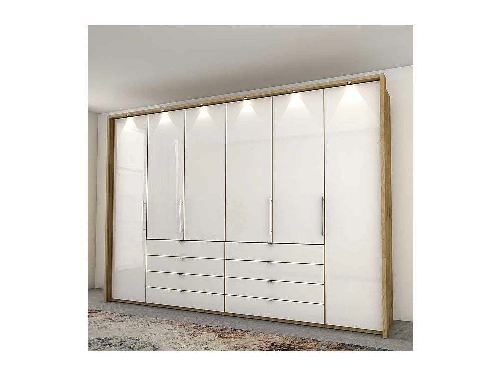 Panorama Schlafzimmerschrank in Weiß und Eiche Bianco glasbeschichtet