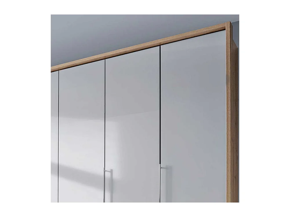 Panorama Schlafzimmerschrank in Weiß und Eiche Bianco glasbeschichtet