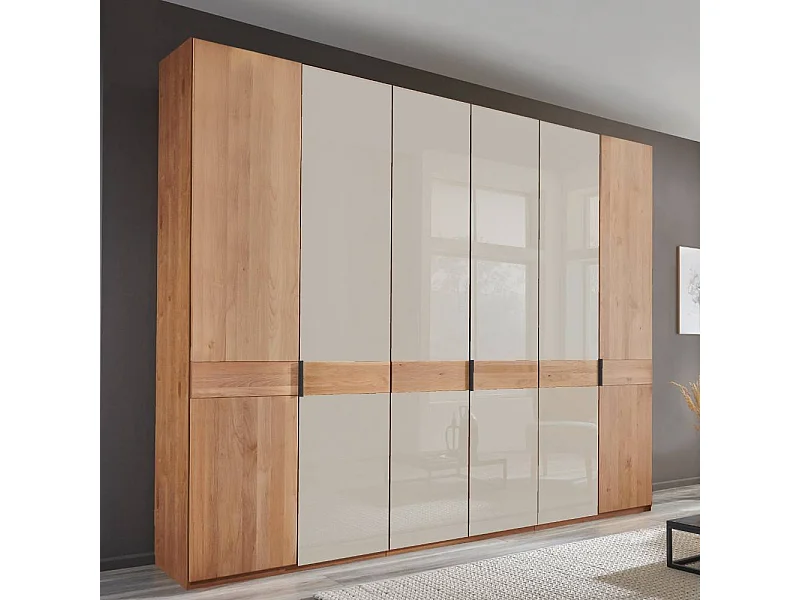 Drehtürenschrank Schlafzimmerschrank 295 cm breit mit Metallgriffen