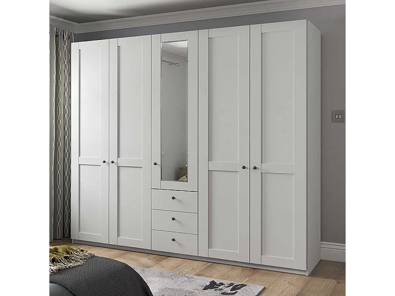 Großer Kleiderschrank mit Spiegel im Landhausstil Weiß