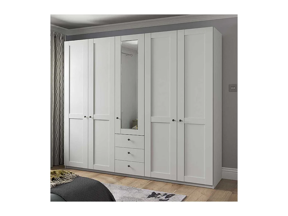 Großer Kleiderschrank mit Spiegel im Landhausstil Weiß