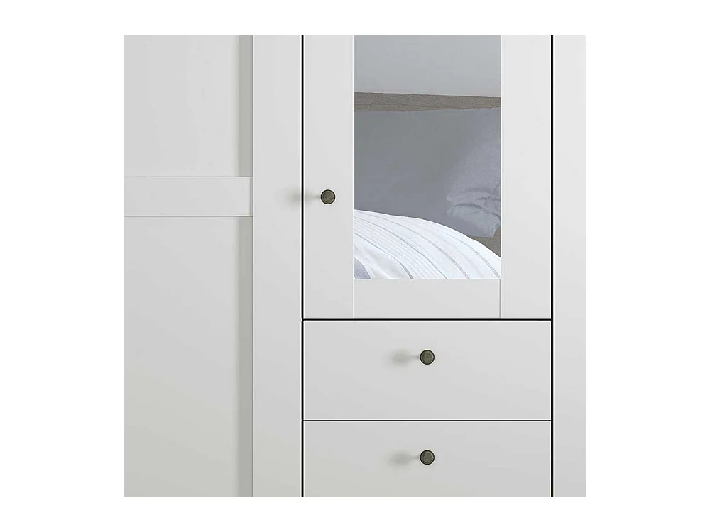Großer Kleiderschrank mit Spiegel im Landhausstil Weiß