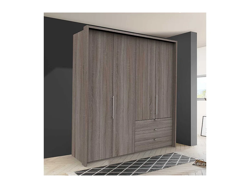 Moderner Kleiderschrank in Eiche Trüffelfarben 2 türig drei Schubladen