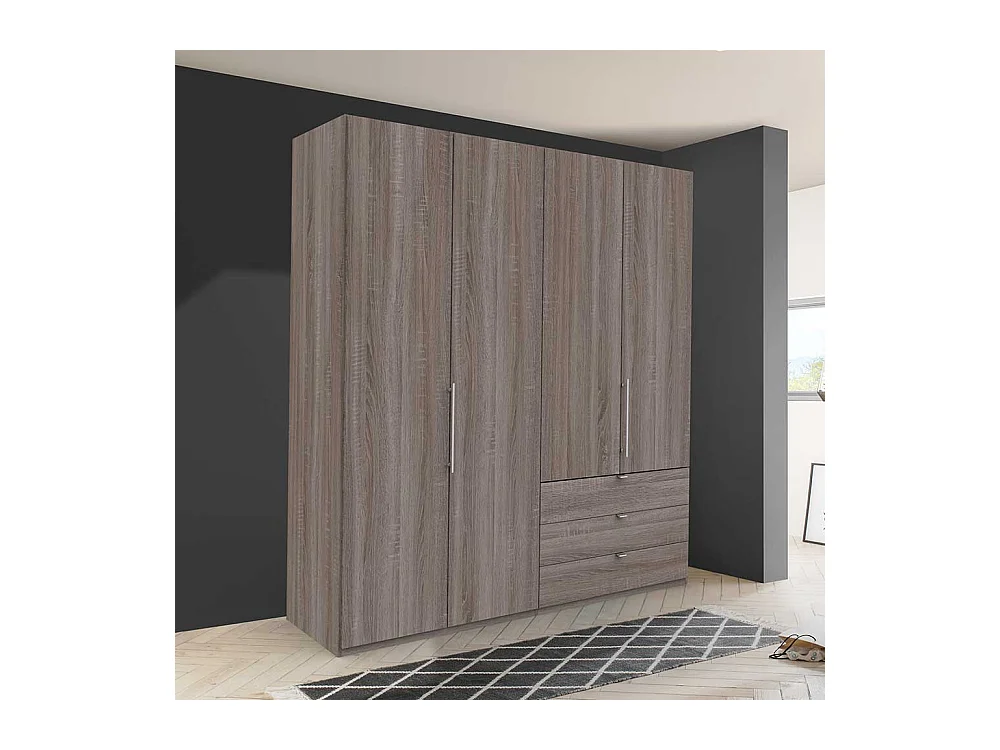 Moderner Kleiderschrank in Eiche Trüffelfarben 2 türig drei Schubladen