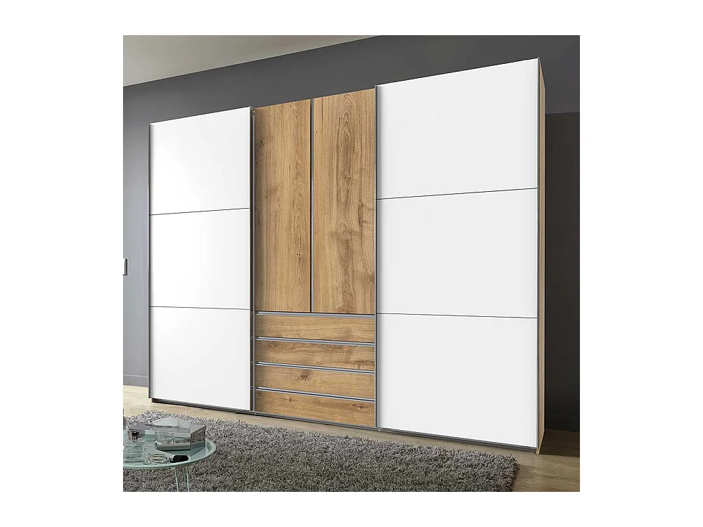 Hochwertiger Kleiderschrank mit Dreh- und Schiebetüren vier Schubladen