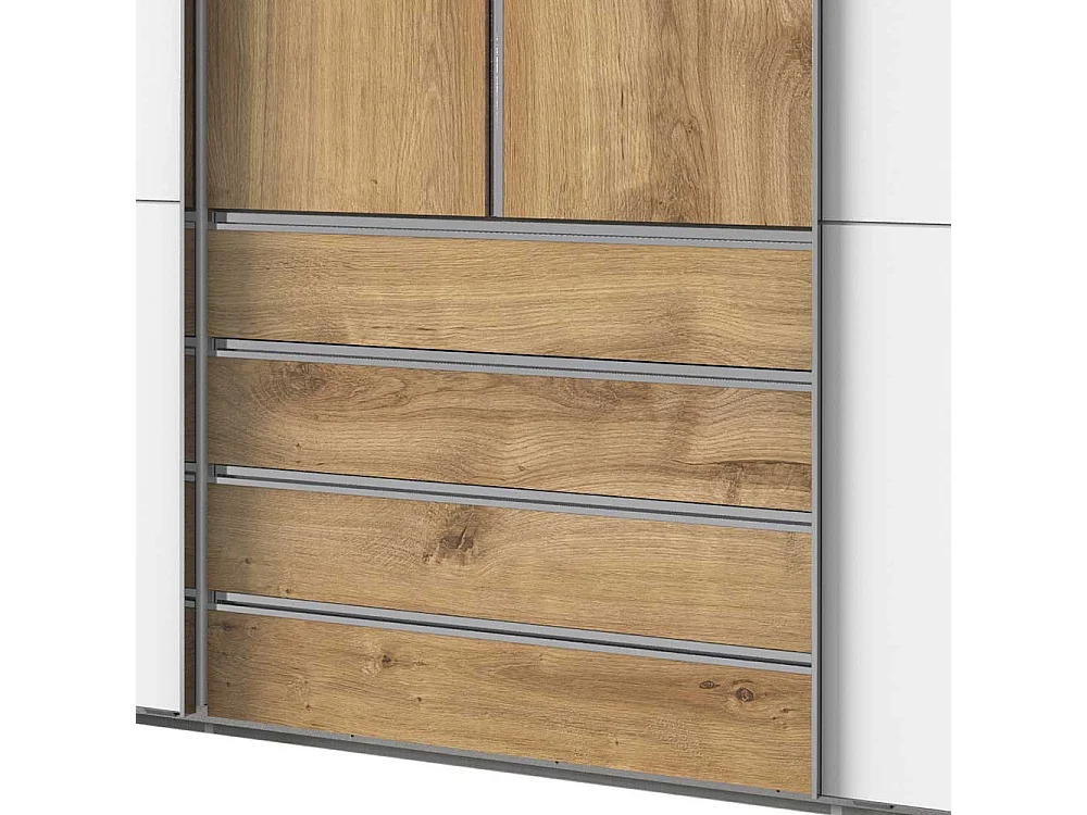 Hochwertiger Kleiderschrank mit Dreh- und Schiebetüren vier Schubladen