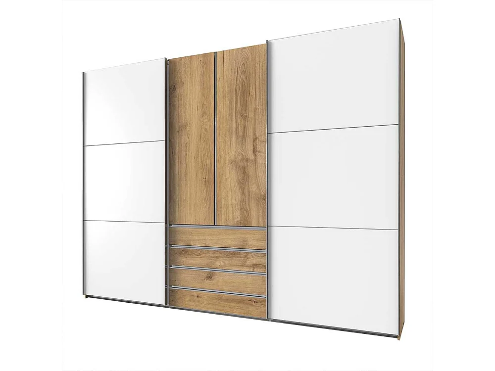 Hochwertiger Kleiderschrank mit Dreh- und Schiebetüren vier Schubladen