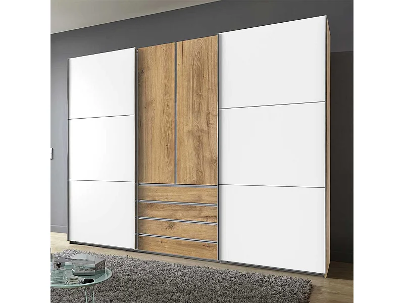 Hochwertiger Kleiderschrank mit Dreh- und Schiebetüren vier Schubladen