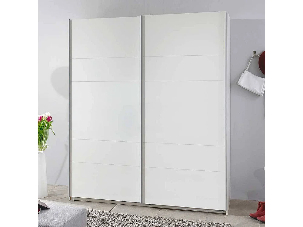 Weißer Schlafzimmerkleiderschrank mit Schwebetüren 198 cm hoch