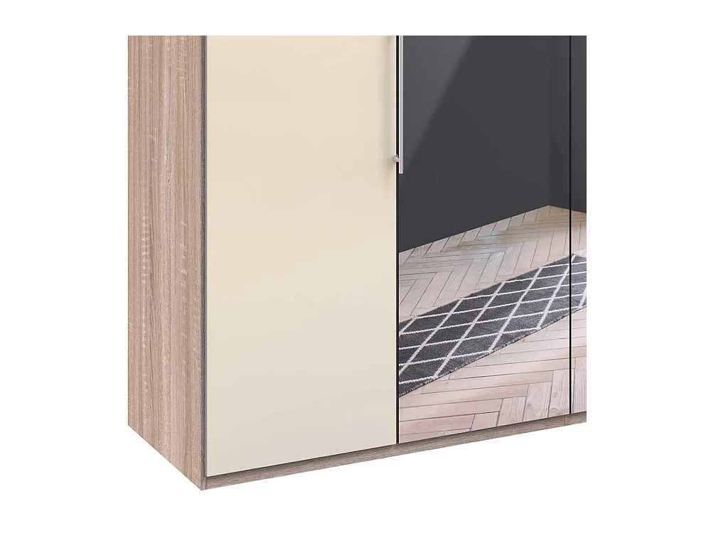 Falttüren Kleiderschrank mit Spiegel Weiß und Eiche Sägerau