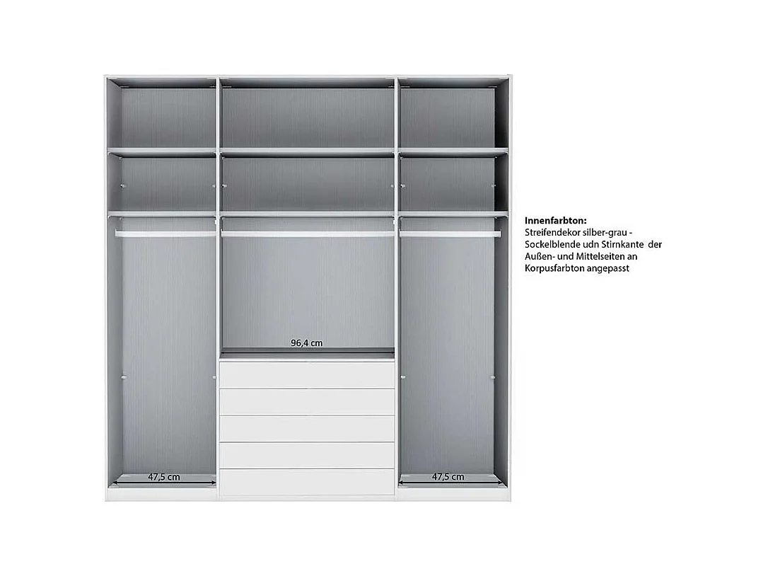Drehtürschrank Schlafzimmerschrank mit fünf Schubladen in Hellgrau