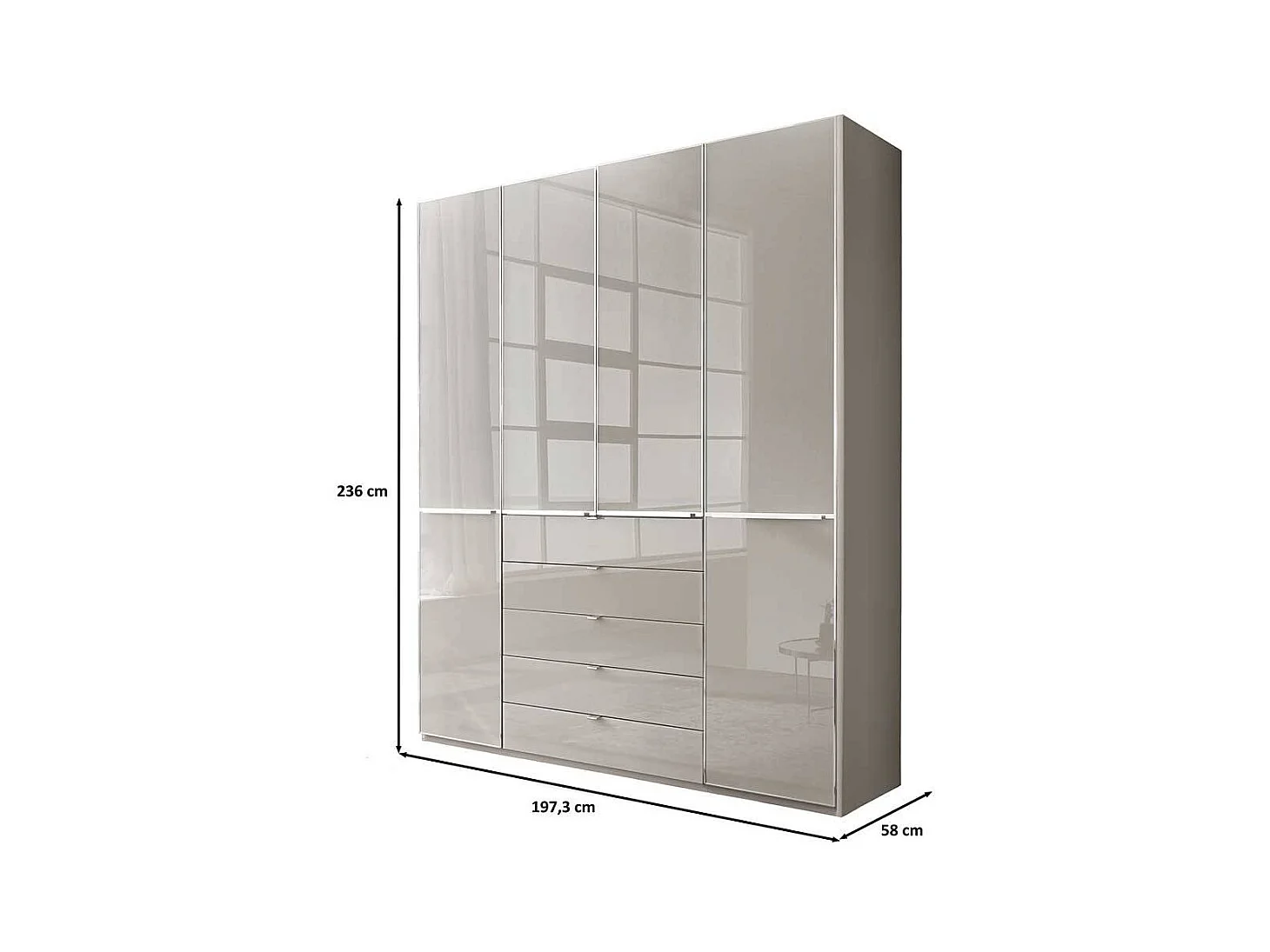 Drehtürschrank Schlafzimmerschrank mit fünf Schubladen in Hellgrau