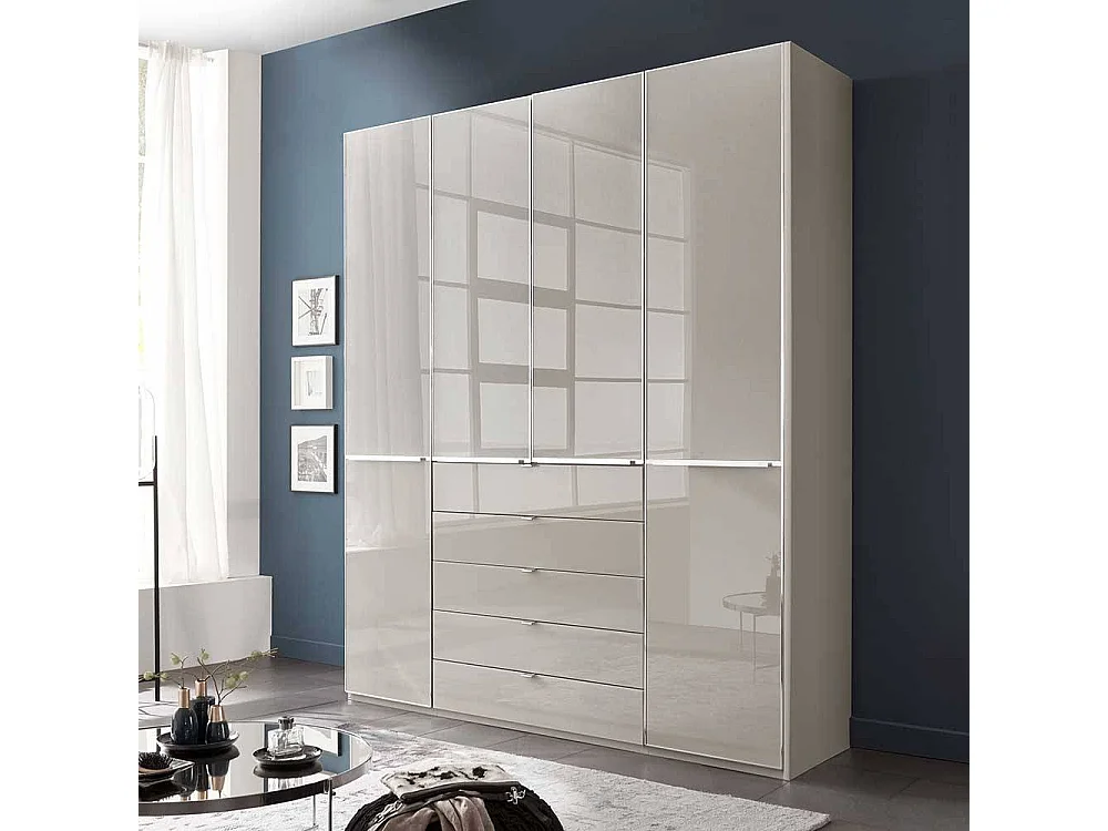 Drehtürschrank Schlafzimmerschrank mit fünf Schubladen in Hellgrau