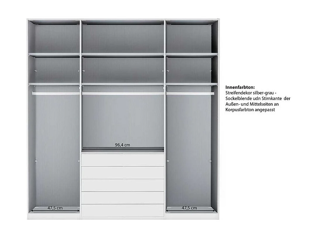 Drehtürschrank Schlafzimmerschrank mit fünf Schubladen in Hellgrau