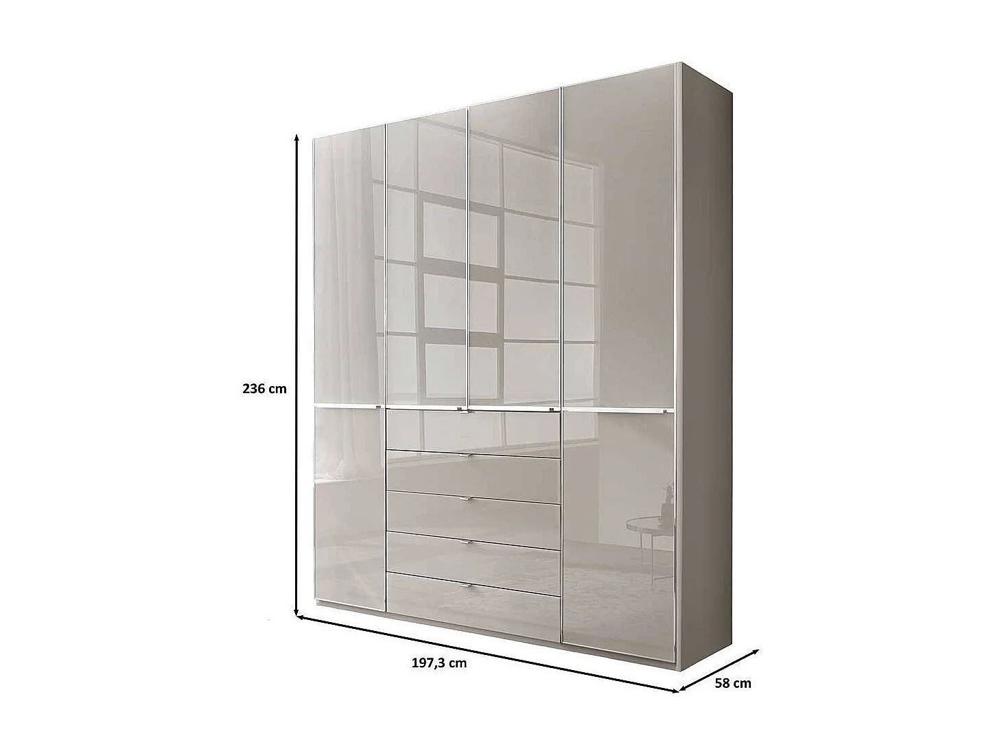 Drehtürschrank Schlafzimmerschrank mit fünf Schubladen in Hellgrau