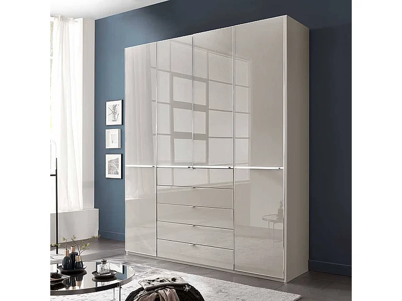 Drehtürschrank Schlafzimmerschrank mit fünf Schubladen in Hellgrau