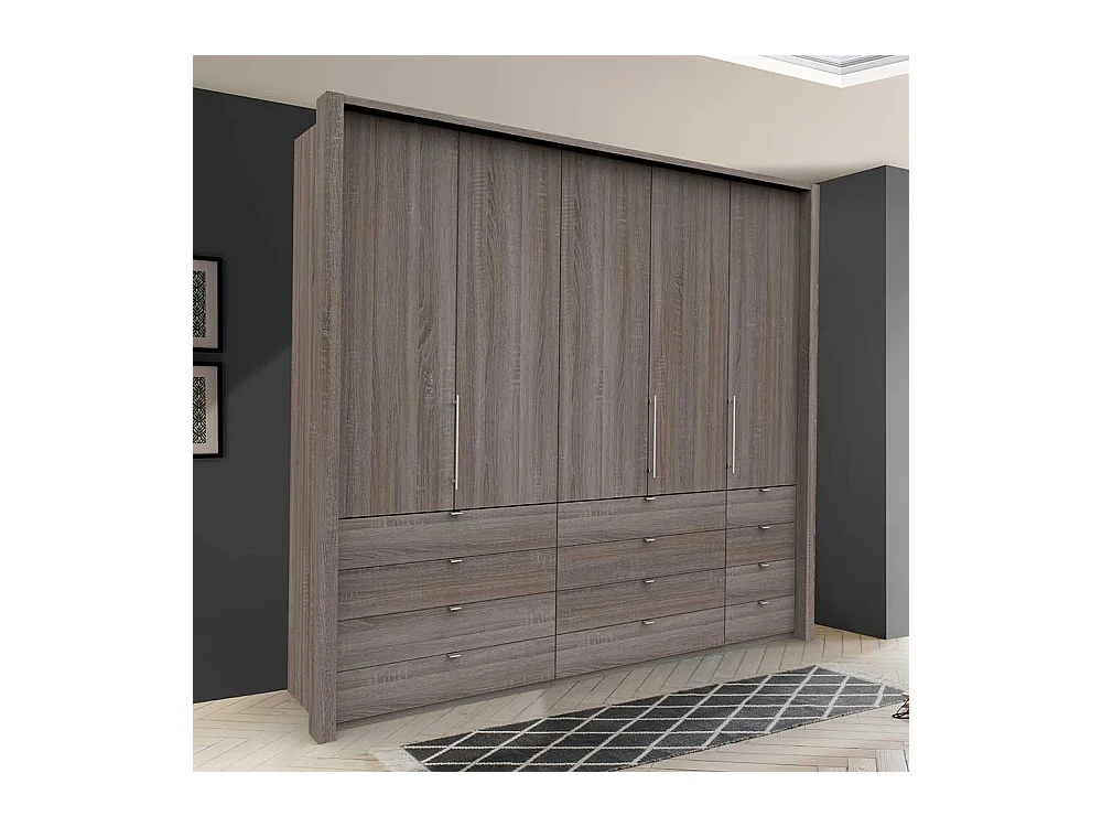 Kombi Kleiderschrank in Eiche Trüffelfarben 3 türig mit vielen Schubladen