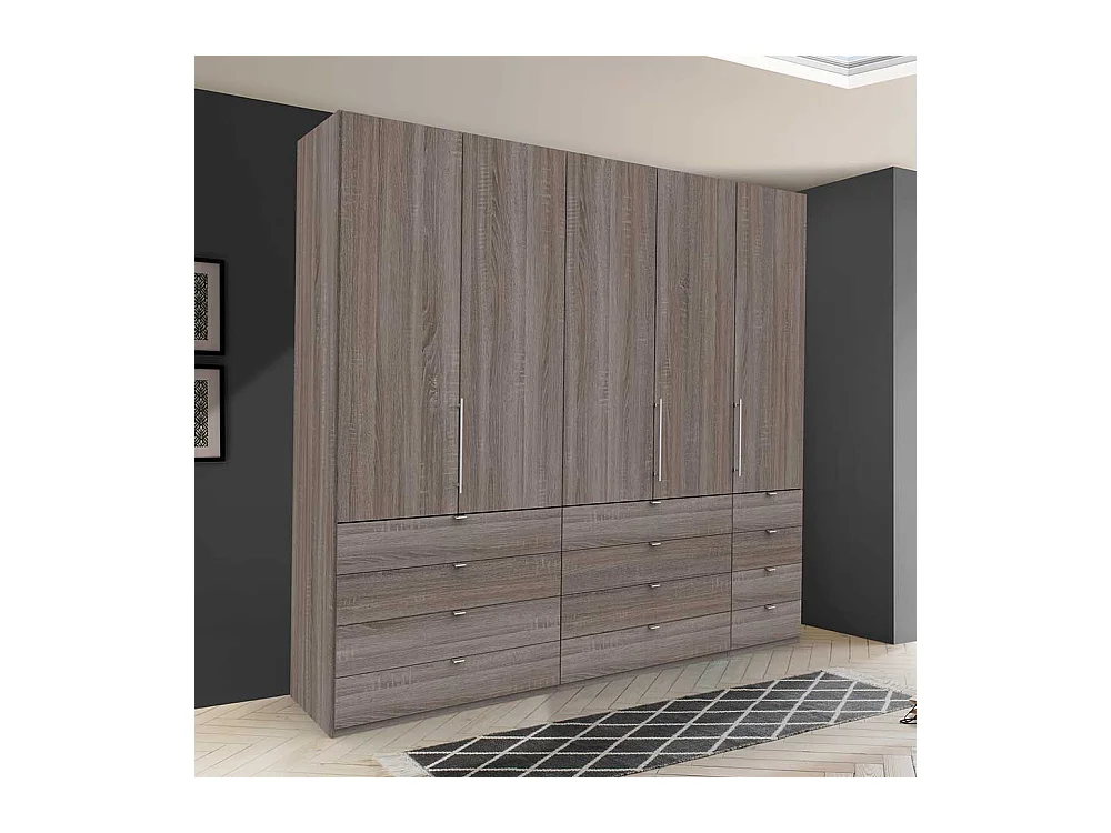 Kombi Kleiderschrank in Eiche Trüffelfarben 3 türig mit vielen Schubladen