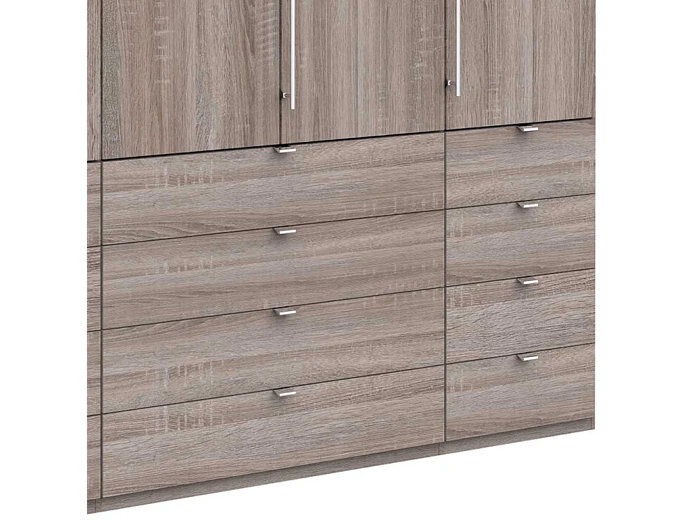 Kombi Kleiderschrank in Eiche Trüffelfarben 3 türig mit vielen Schubladen