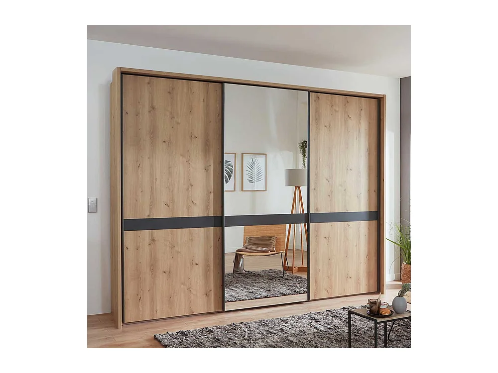 Schlafzimmerschrank in Eiche Bianco und Anthrazit Schwebetüren