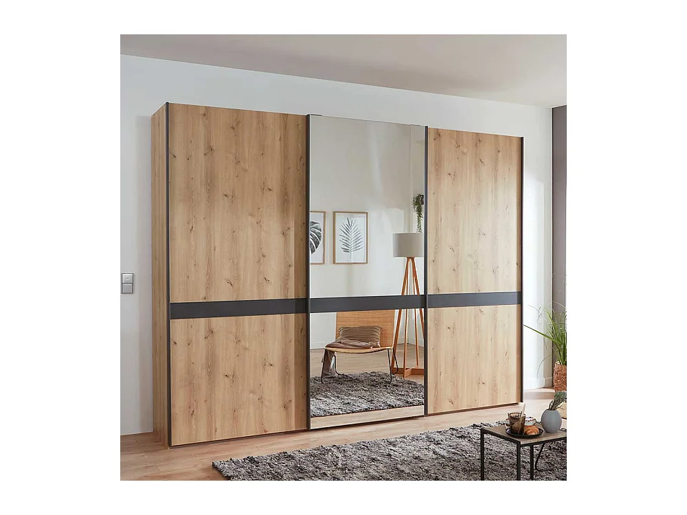 Schlafzimmerschrank in Eiche Bianco und Anthrazit Schwebetüren