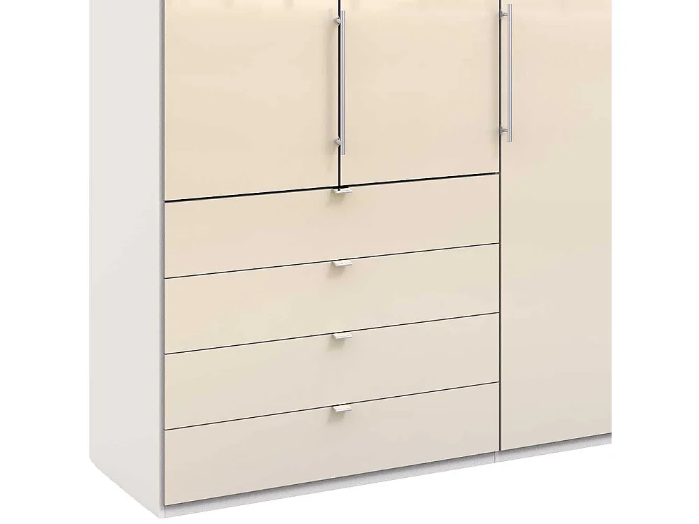 Falttüren Kleiderschrank in Creme Weiß Glas beschichtet acht Schubladen