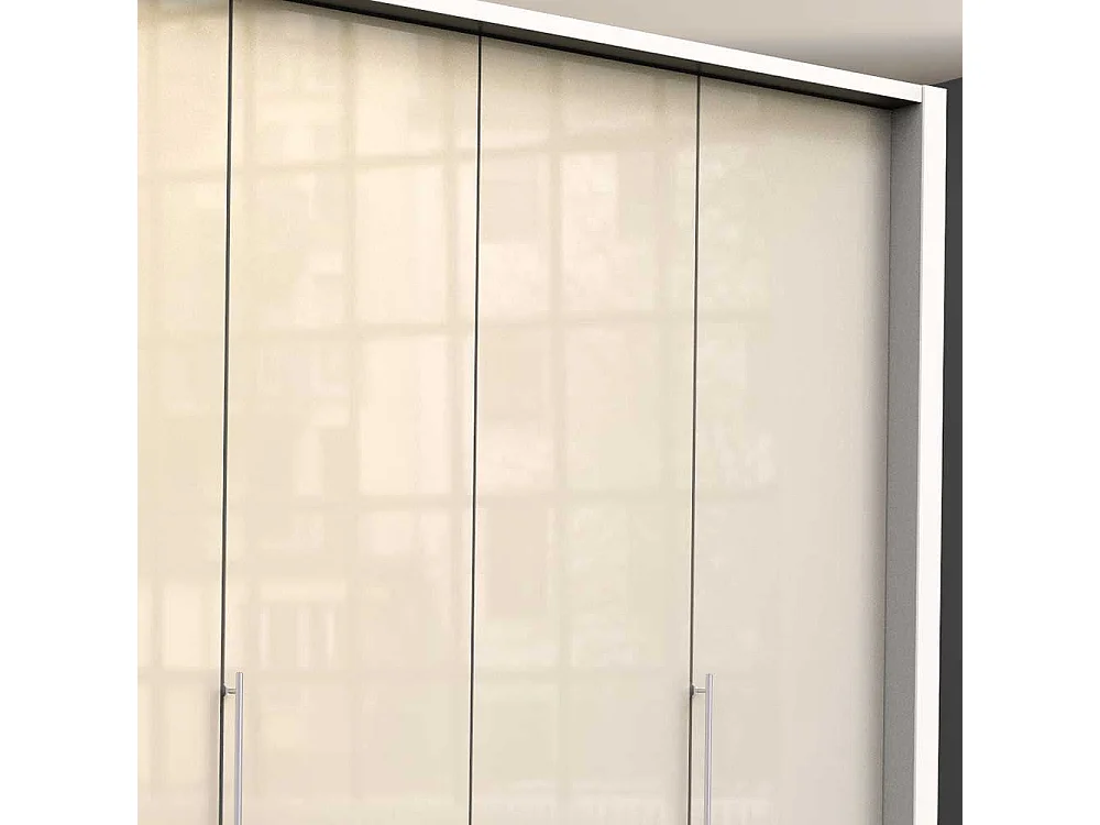 Falttüren Kleiderschrank in Creme Weiß Glas beschichtet acht Schubladen