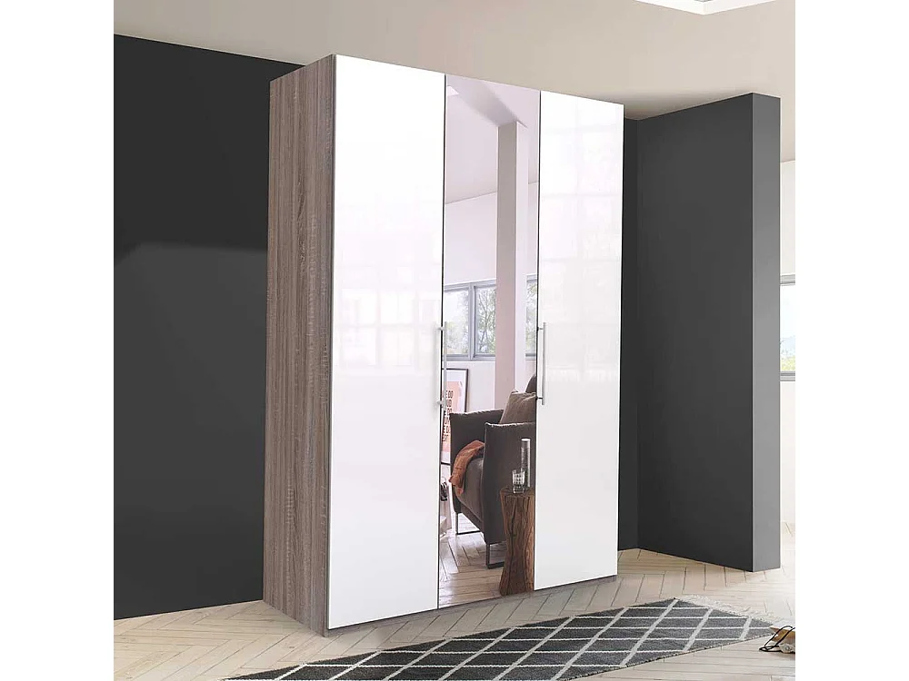 Jugend Kleiderschrank mit Spiegeltür Weiß Eiche Trüffelfarben