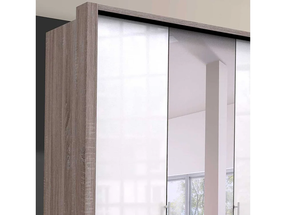 Jugend Kleiderschrank mit Spiegeltür Weiß Eiche Trüffelfarben