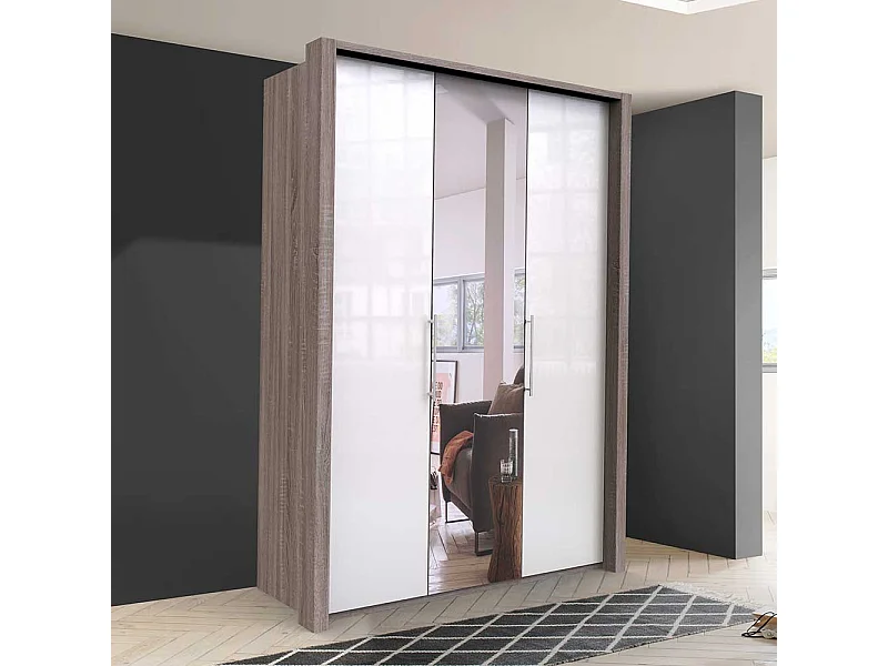 Jugend Kleiderschrank mit Spiegeltür Weiß Eiche Trüffelfarben