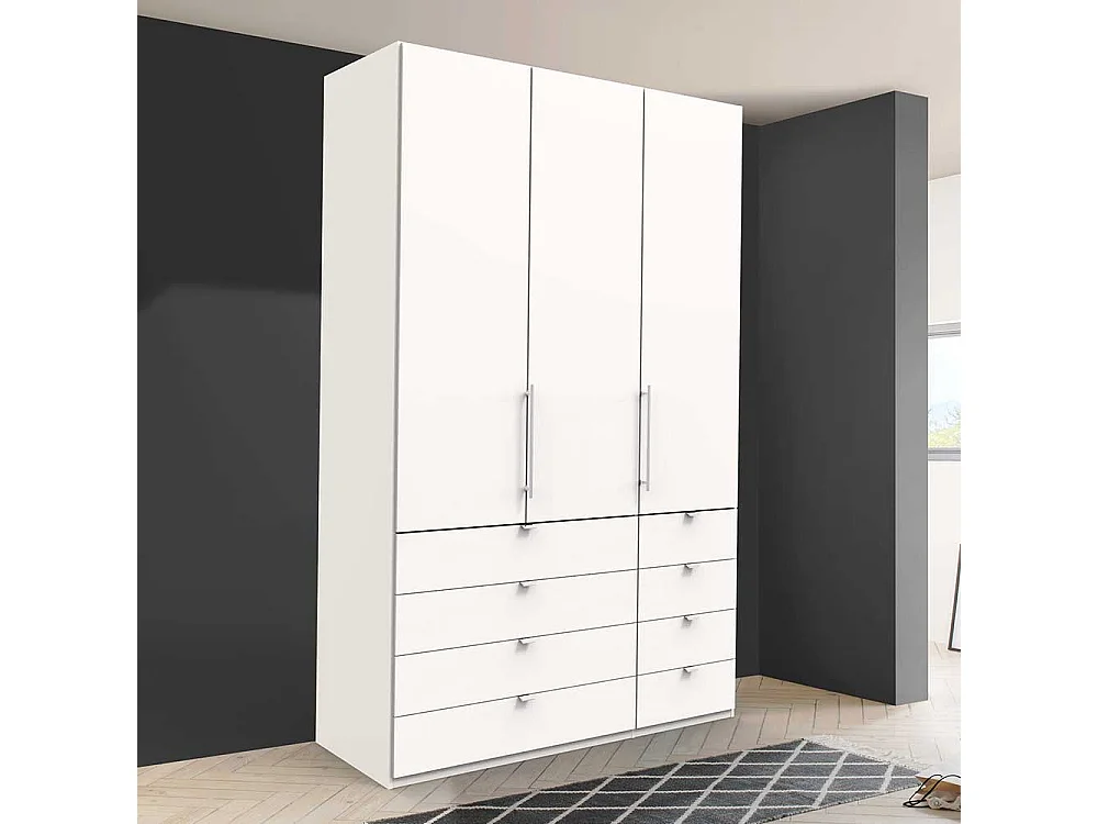 Weißer Kleiderschrank mit Falttüren acht Schubladen