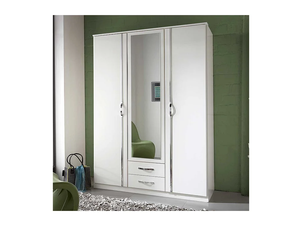 Kleiderschrank Jugendzimmer mit Spiegel in Weiß 135 cm breit