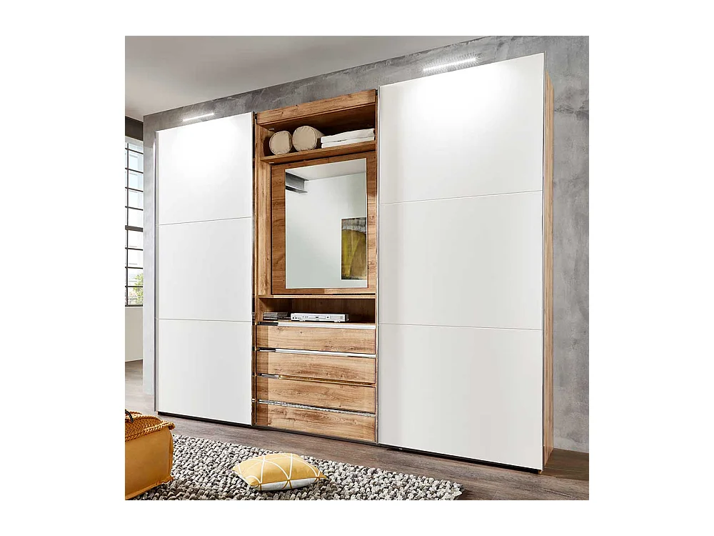 Schiebetürenschrank mit offenem Fach und vier Schubladen Made in Germany