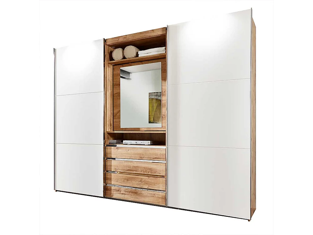 Schiebetürenschrank mit offenem Fach und vier Schubladen Made in Germany