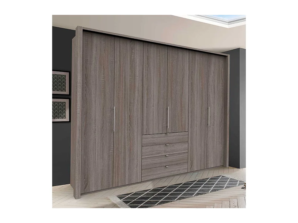 Moderner Kleiderschrank mit Schubladen und Falttüren Eiche Trüffelfarben