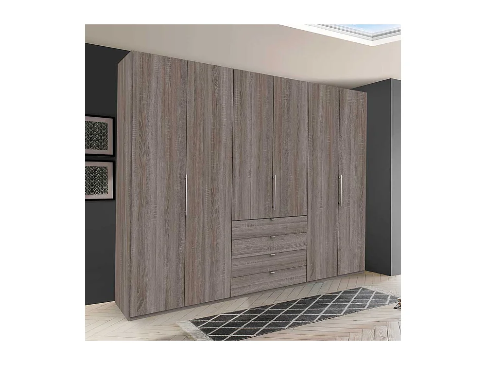 Moderner Kleiderschrank mit Schubladen und Falttüren Eiche Trüffelfarben