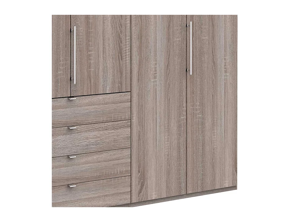 Moderner Kleiderschrank mit Schubladen und Falttüren Eiche Trüffelfarben