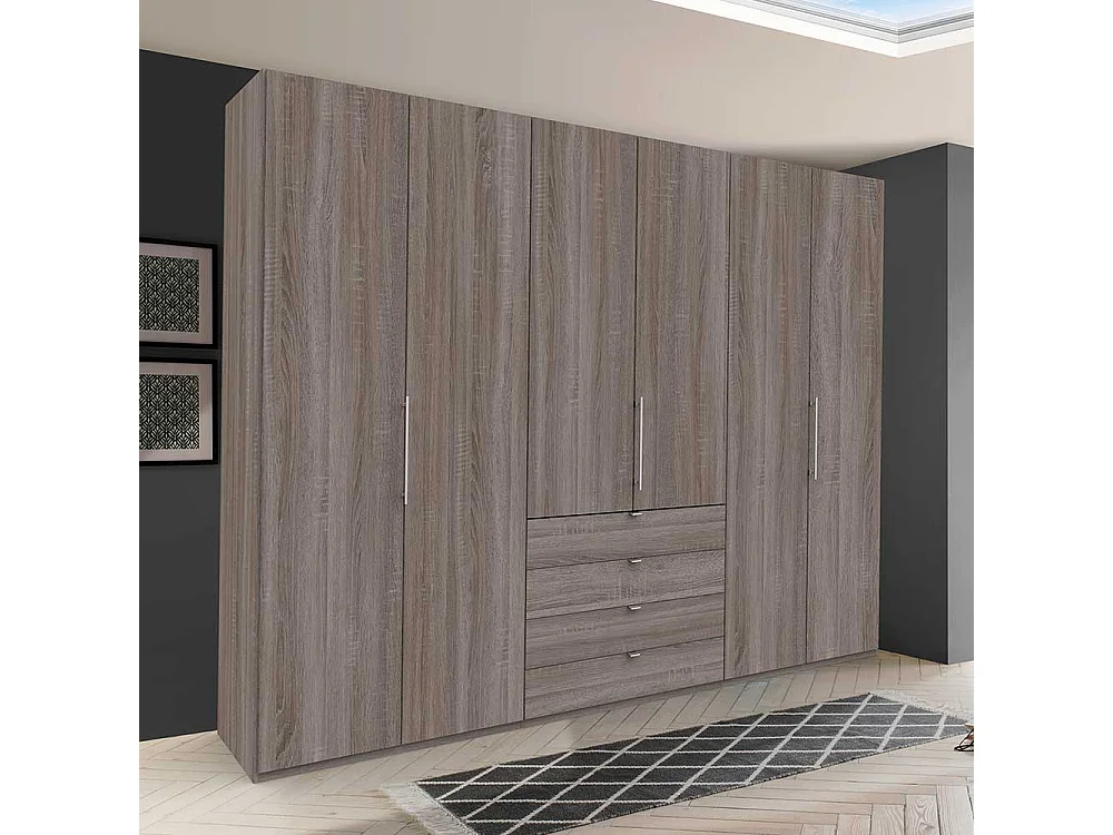 Moderner Kleiderschrank mit Schubladen und Falttüren Eiche Trüffelfarben