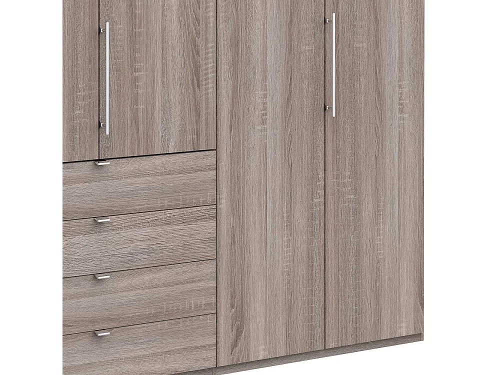 Moderner Kleiderschrank mit Schubladen und Falttüren Eiche Trüffelfarben