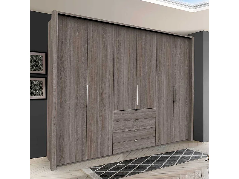 Moderner Kleiderschrank mit Schubladen und Falttüren Eiche Trüffelfarben