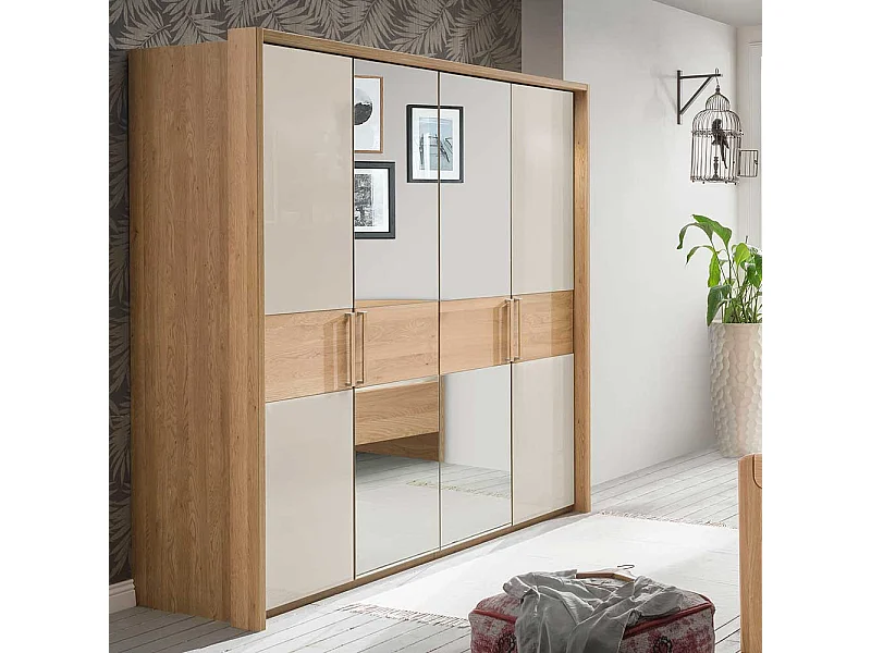 Schlafzimmer Kleiderschrank in Beige Glas beschichtet Spiegel