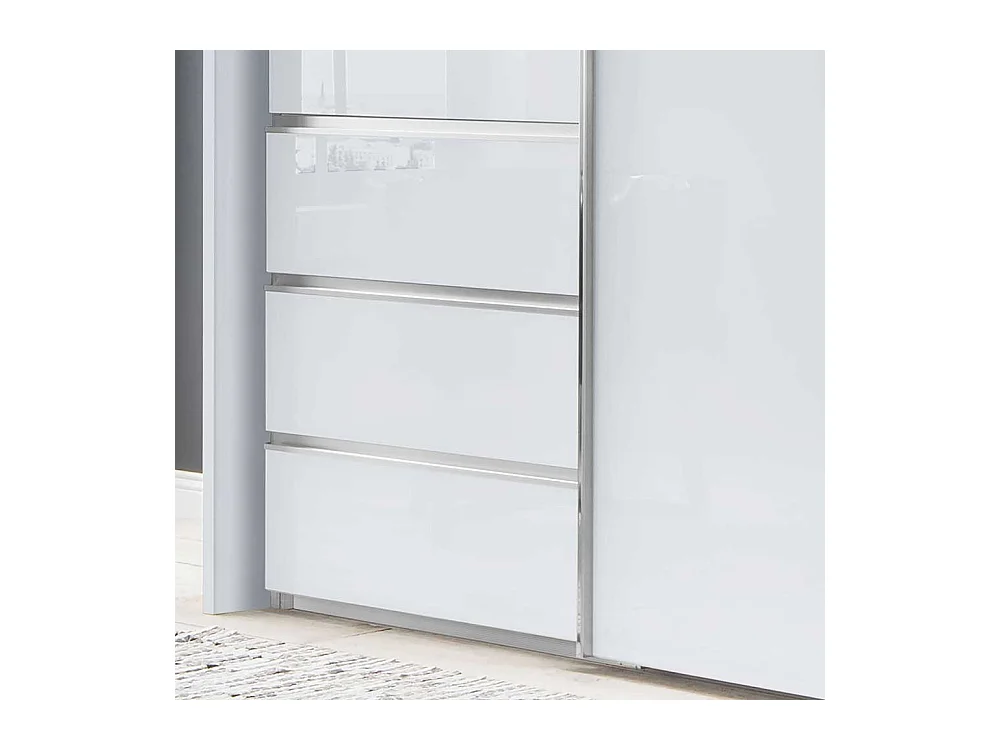 Weißer Schwebetürenschrank Glas beschichtet LED Beleuchtung