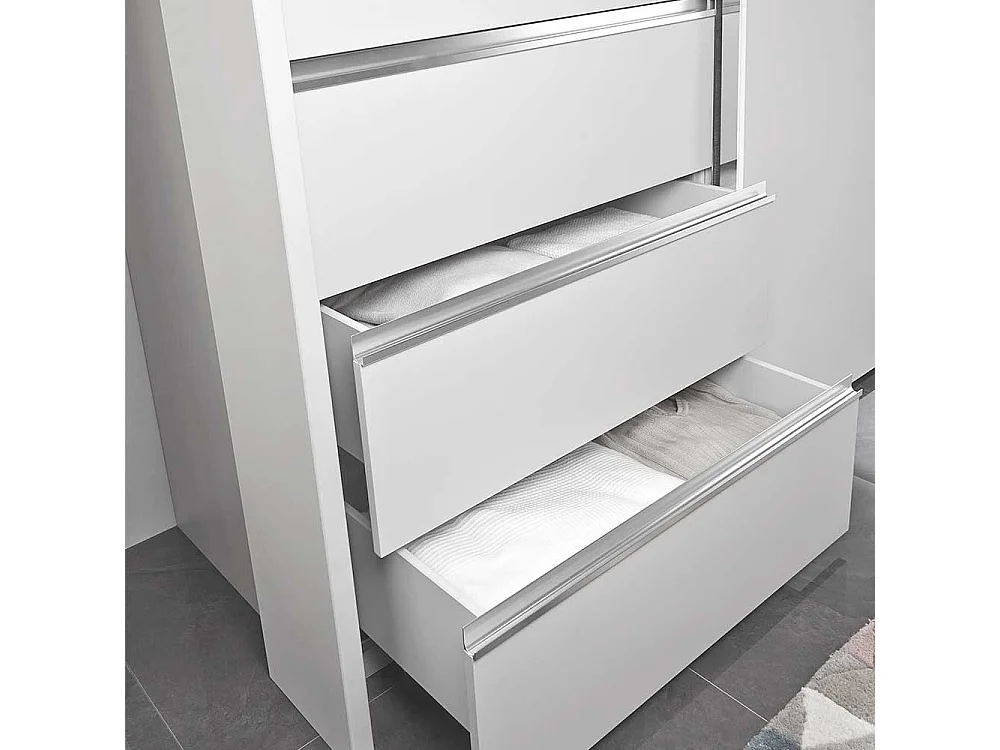 Weißer Schwebetürenschrank Glas beschichtet LED Beleuchtung