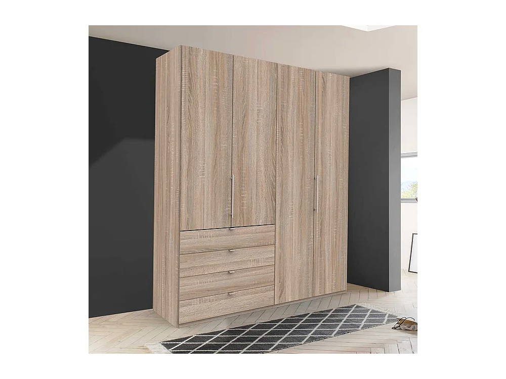 2 türiger Jugend Kleiderschrank mit vier Schubladen Eiche Sägerau