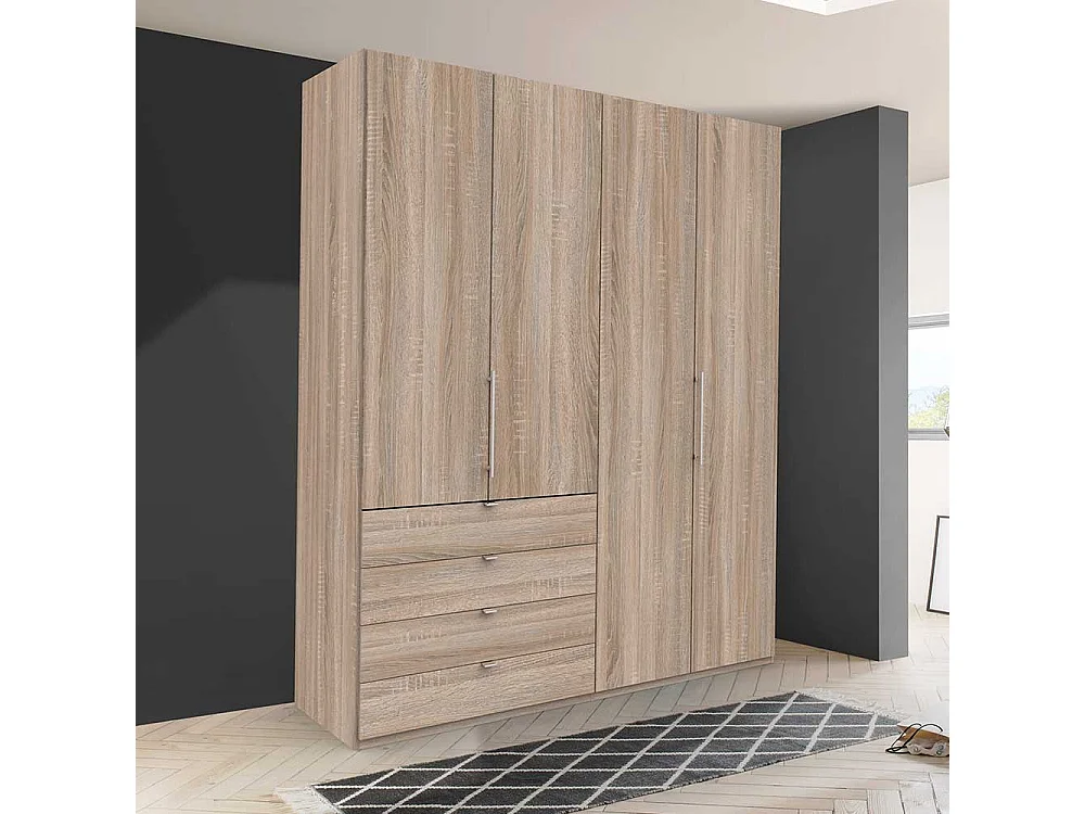 2 türiger Jugend Kleiderschrank mit vier Schubladen Eiche Sägerau