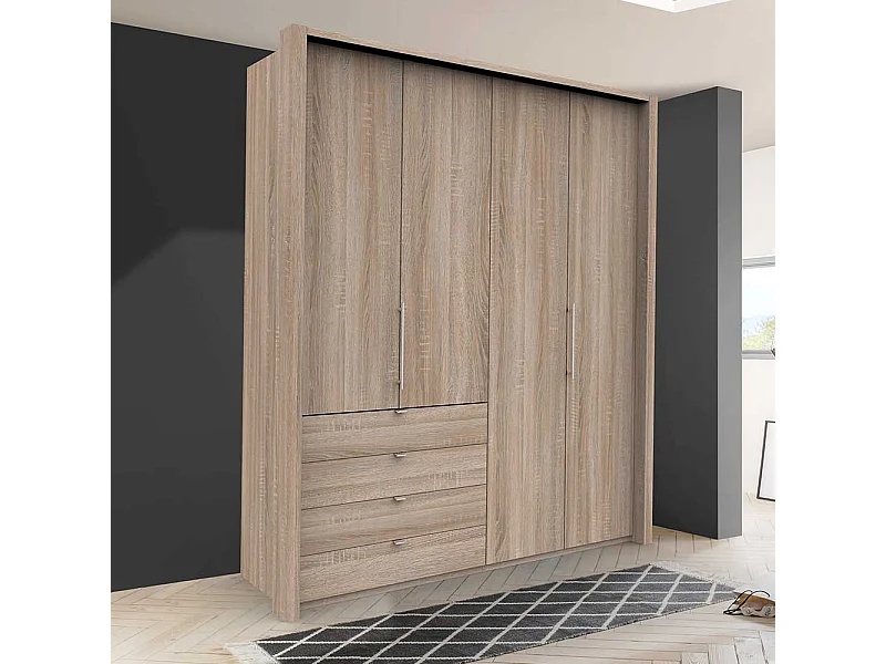 2 türiger Jugend Kleiderschrank mit vier Schubladen Eiche Sägerau