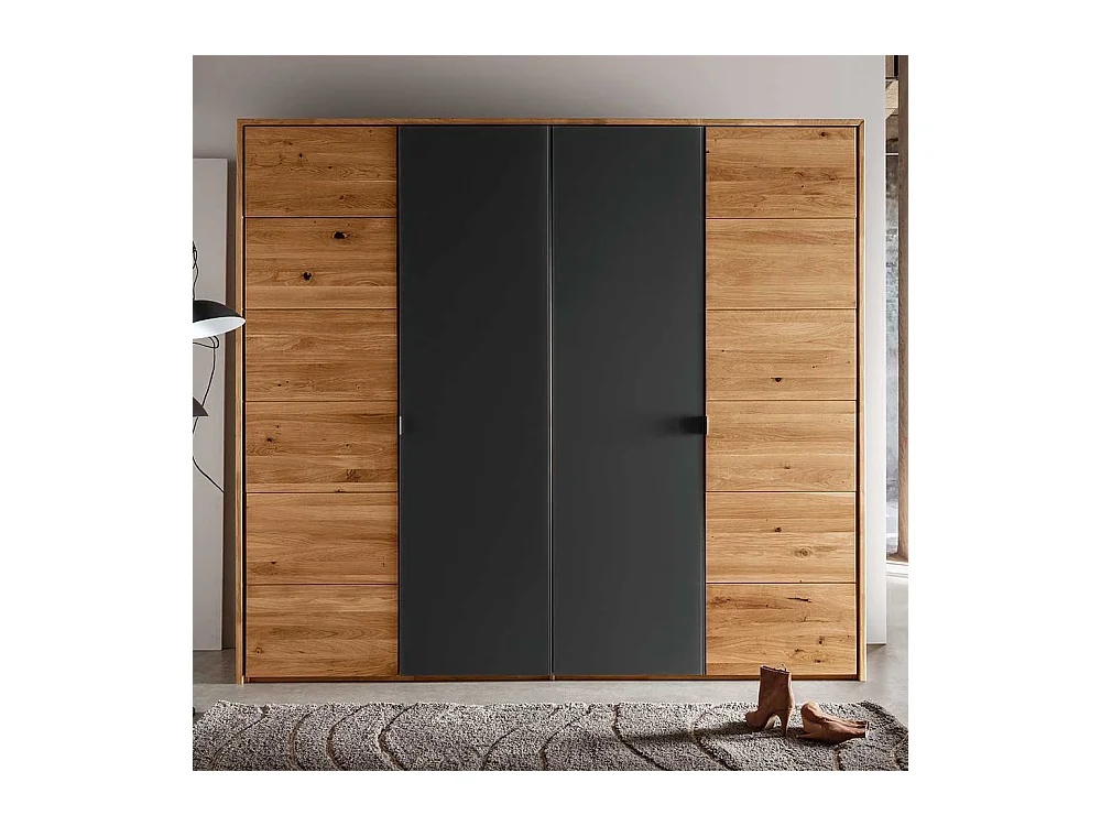 Kleiderschrank Wildeiche geölt Glas Anthrazit 219 cm hoch 245 cm breit