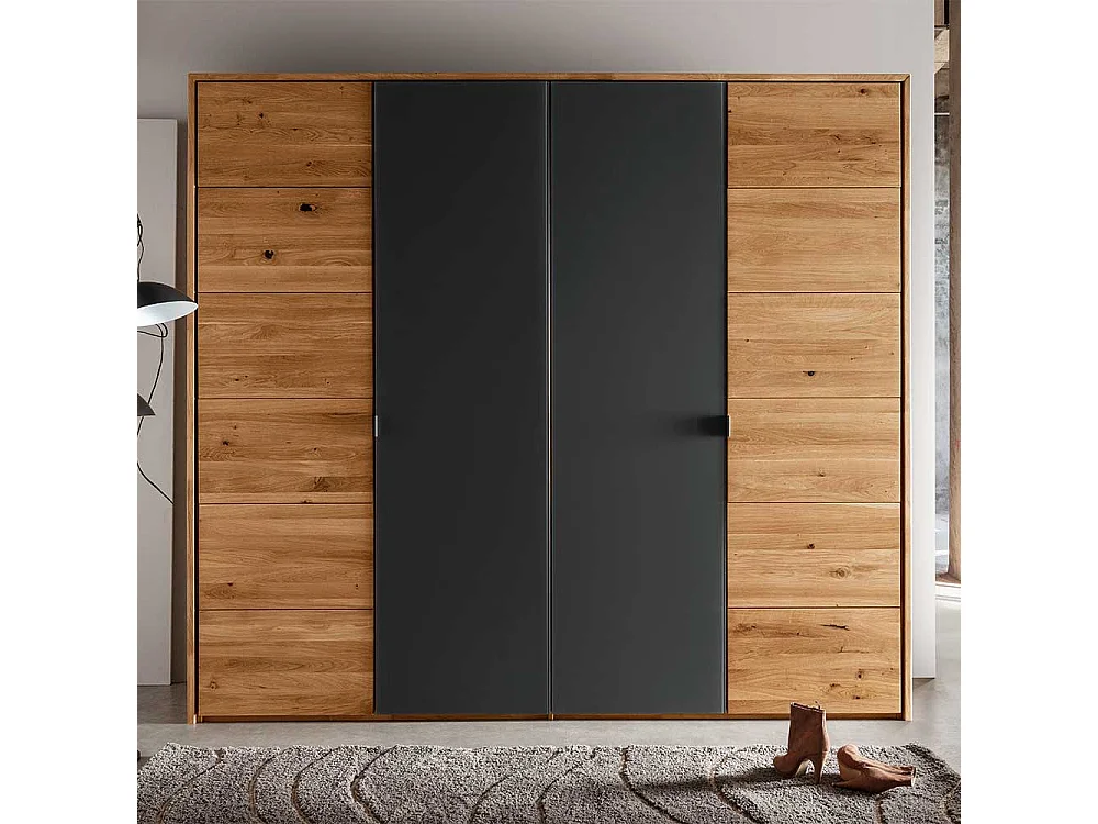 Kleiderschrank Wildeiche geölt Glas Anthrazit 219 cm hoch 245 cm breit