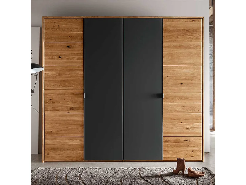 Kleiderschrank Wildeiche geölt Glas Anthrazit 219 cm hoch 245 cm breit