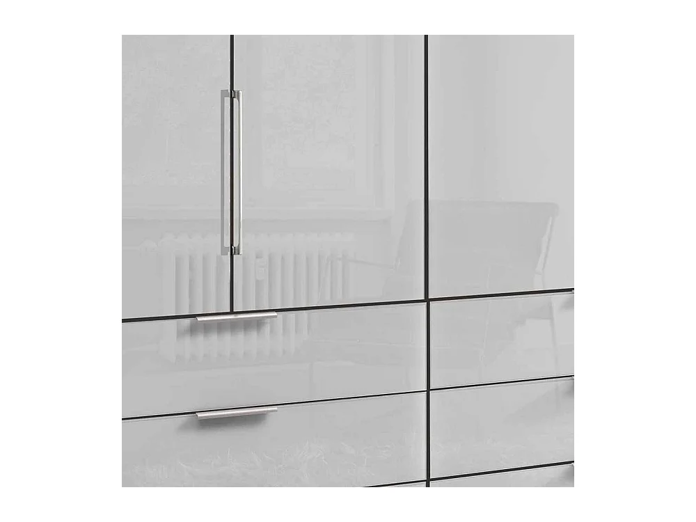Glasfront Kleiderschrank in Weiß & Hellgrau sechs Schubladen
